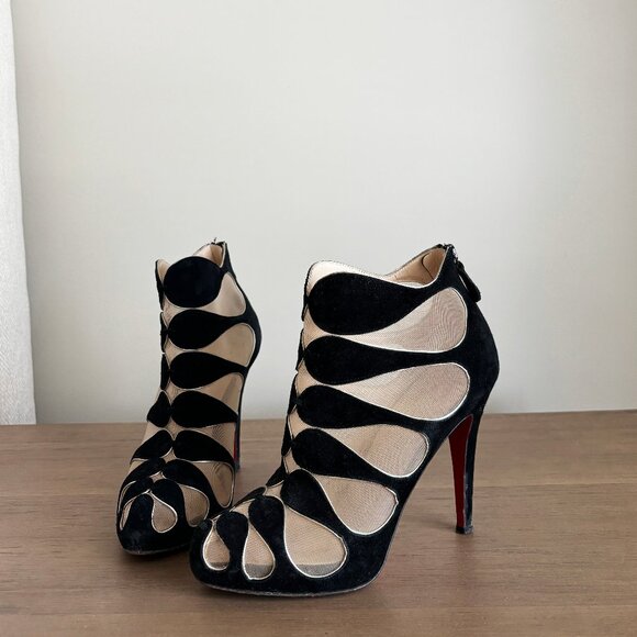 Christian Louboutin Black Circus 120 Cutout Booties - Picture 1 of 7